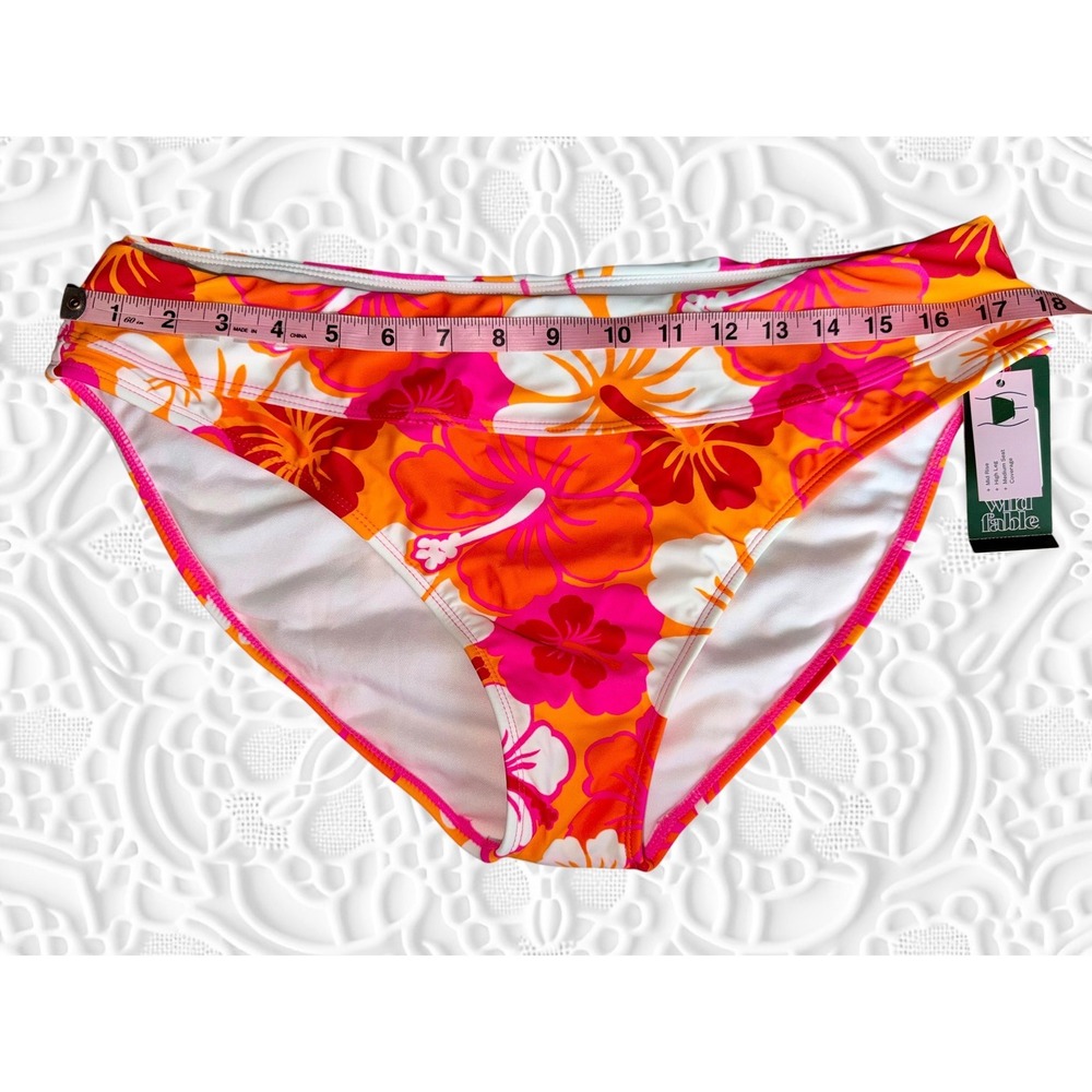 Wild‎ Fable - Pink Orange Hibiscus Floral Mid Rise High Leg Bikini Bottom *NWT*